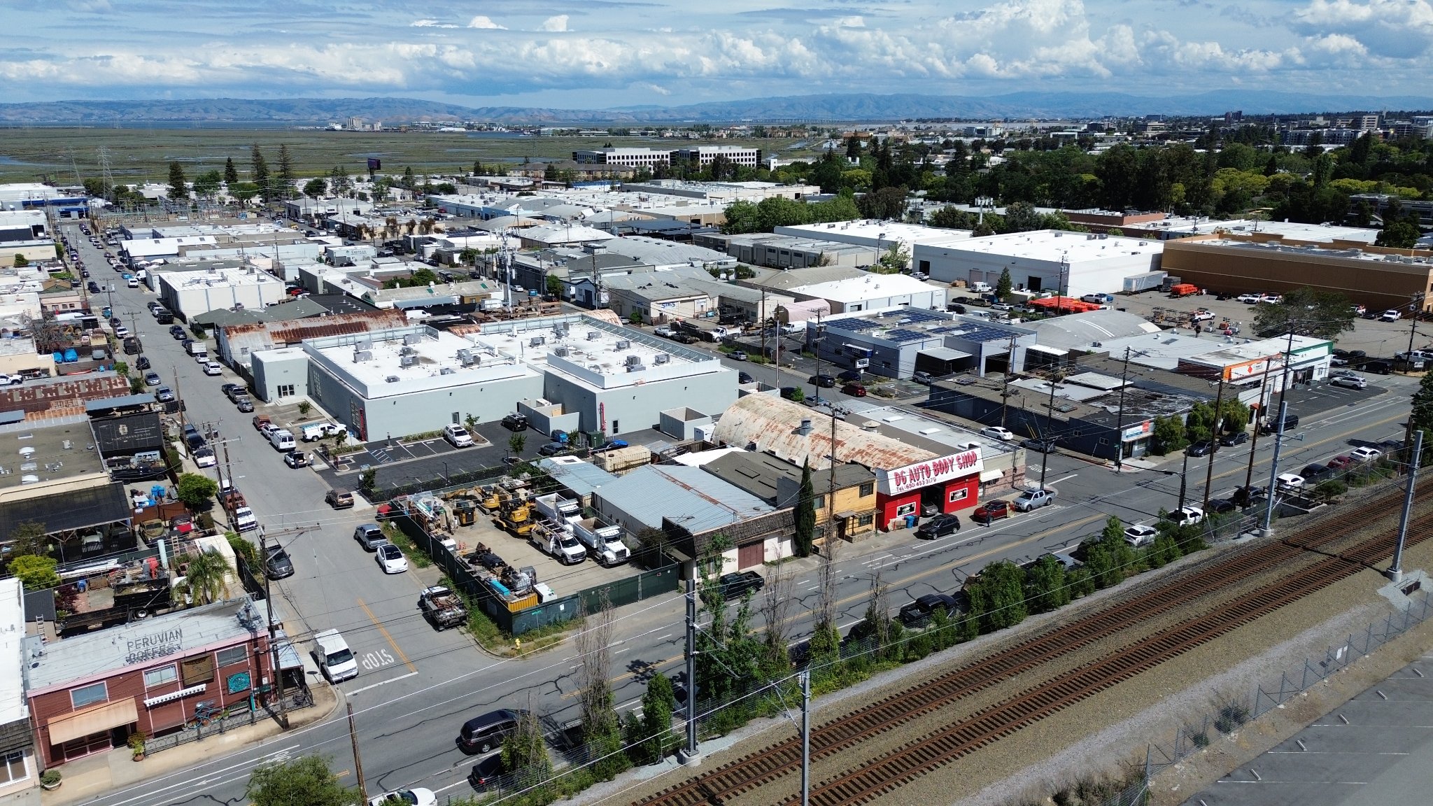 Drone aerial overview of San Carlos commercial district